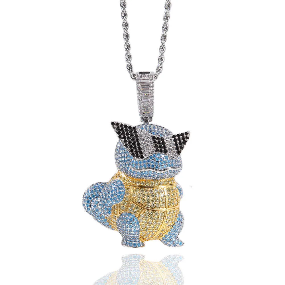 Collana con ciondolo a forma di tartaruga Jeannie dei cartoni animati hip hop, con ciondolo a forma di catena e personalità, con diamanti taglio brillante, in oro e argento sterling._voghion.com
