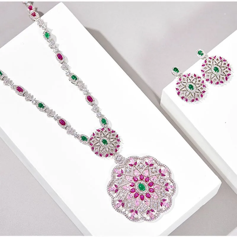Orecchini pendenti con fiori di cristallo alla moda, collana girocollo, gioielli da sposa, regalo_voghion.com