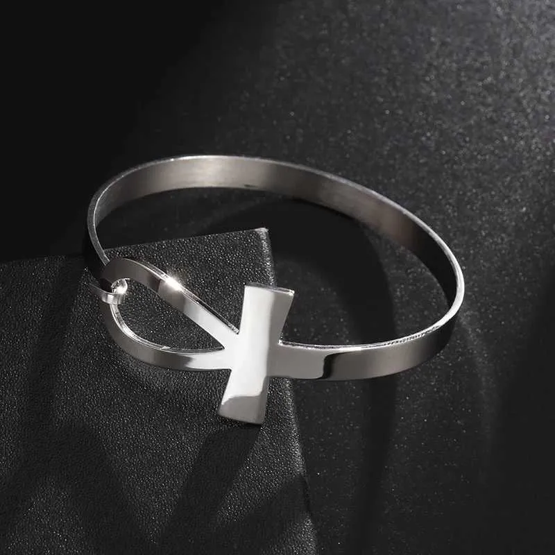 Bracciale rigido croce ankh donna acciaio inox gioiello religioso_voghion.com