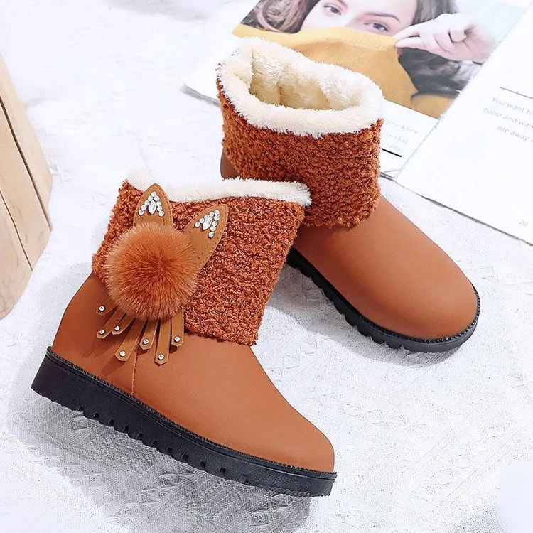 Botas de neve femininas botas curtas forradas de inverno_voghion.com
