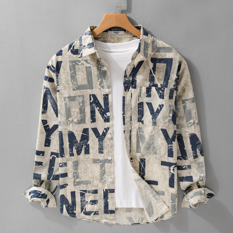 Chemise à manches longues tendance, chemise décontractée, ample et polyvalente pour jeunes hommes