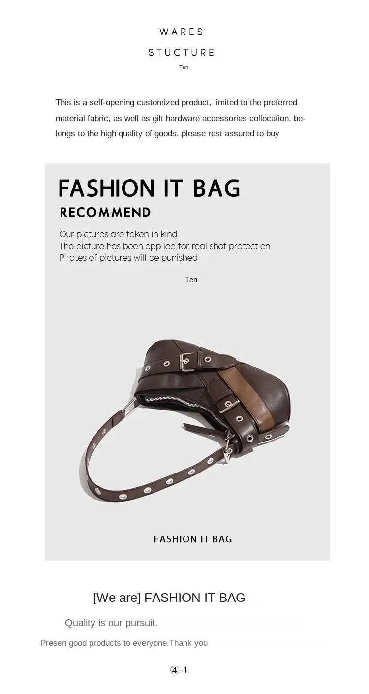 Retro belt decoration shoulder designer armrest punk motorcycle bag Pu leather womens handbag Y241216_voghion.com