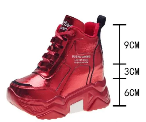 Freizeitschuhe Qualität Chunky Platform Outdoor Sneakers Frauen Winter Warm Super High Heels Frau Höhe erhöhen Stiefel_voghion.com