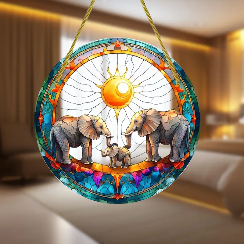 8" Boho Elefanten-Sonnenfänger - Acryl im Buntglas-Stil. Perfekte Dekoration für Zuhause oder das Büro. Kein Strom nötig. Tolles Geburtstagsgeschenk._voghion.com