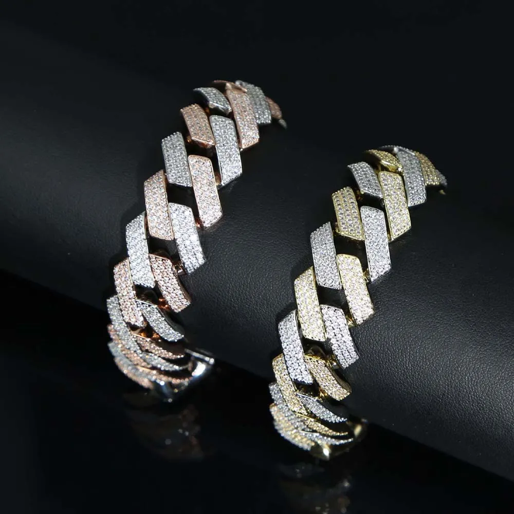 Cuban Link Chain Necklace And Bracelet Set For Men 19mm Iced Out_voghion.com