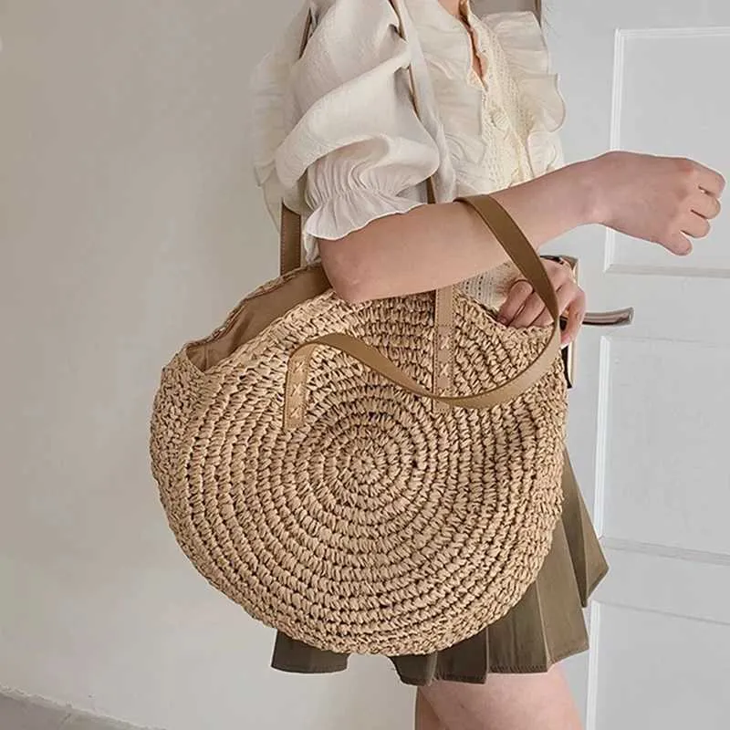 Große Stroh-umhängetasche Für Damen Strandtasche Für Den Urlaub_voghion.com