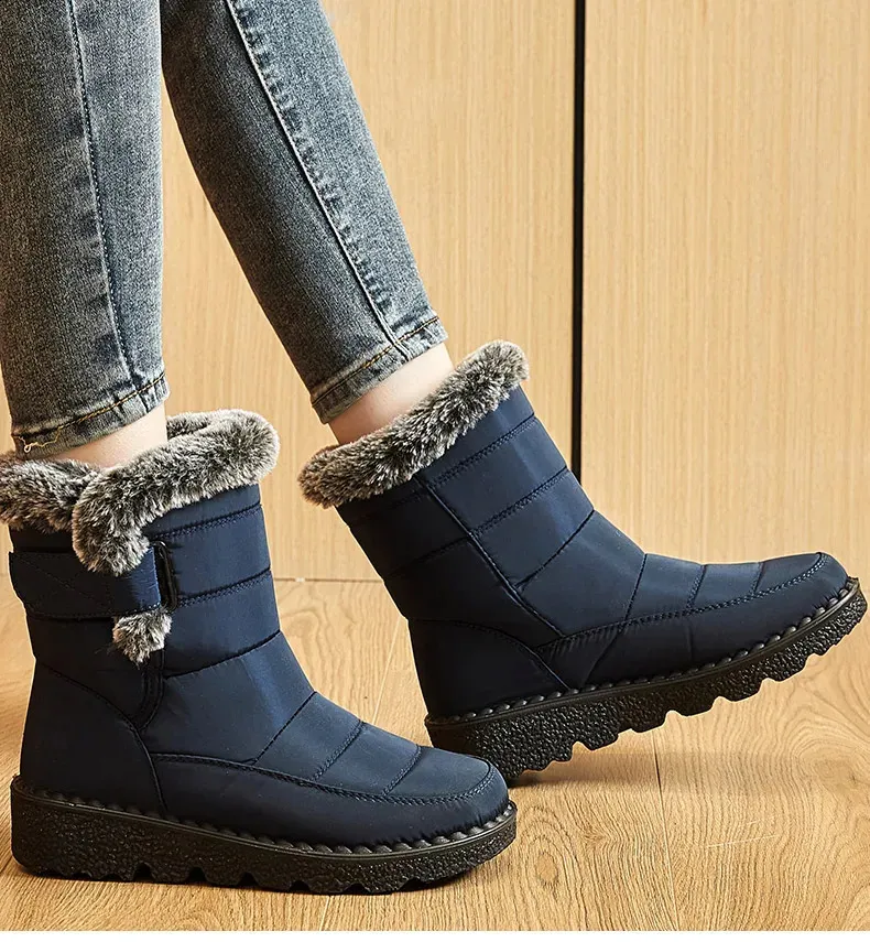 Trend Womens Winter Ankle Low Botas Mujer Waterproof Snow Boots Fur Leather Shoes 241116_voghion.com