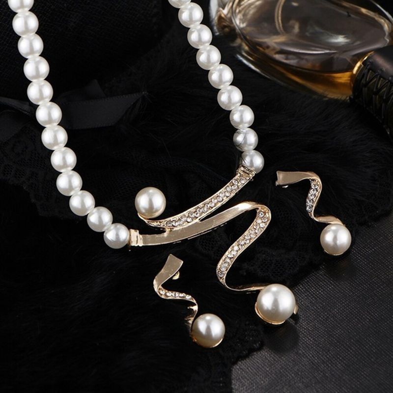 Qianbihe Rhie Perlenkette, Ohrstecker, Ohrringe, Brautschmuck, Hochzeitsschmuck_voghion.com
