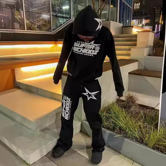 Hoodie star printed men's and women's pullover fashion hooded casual sports shirt Y2K set