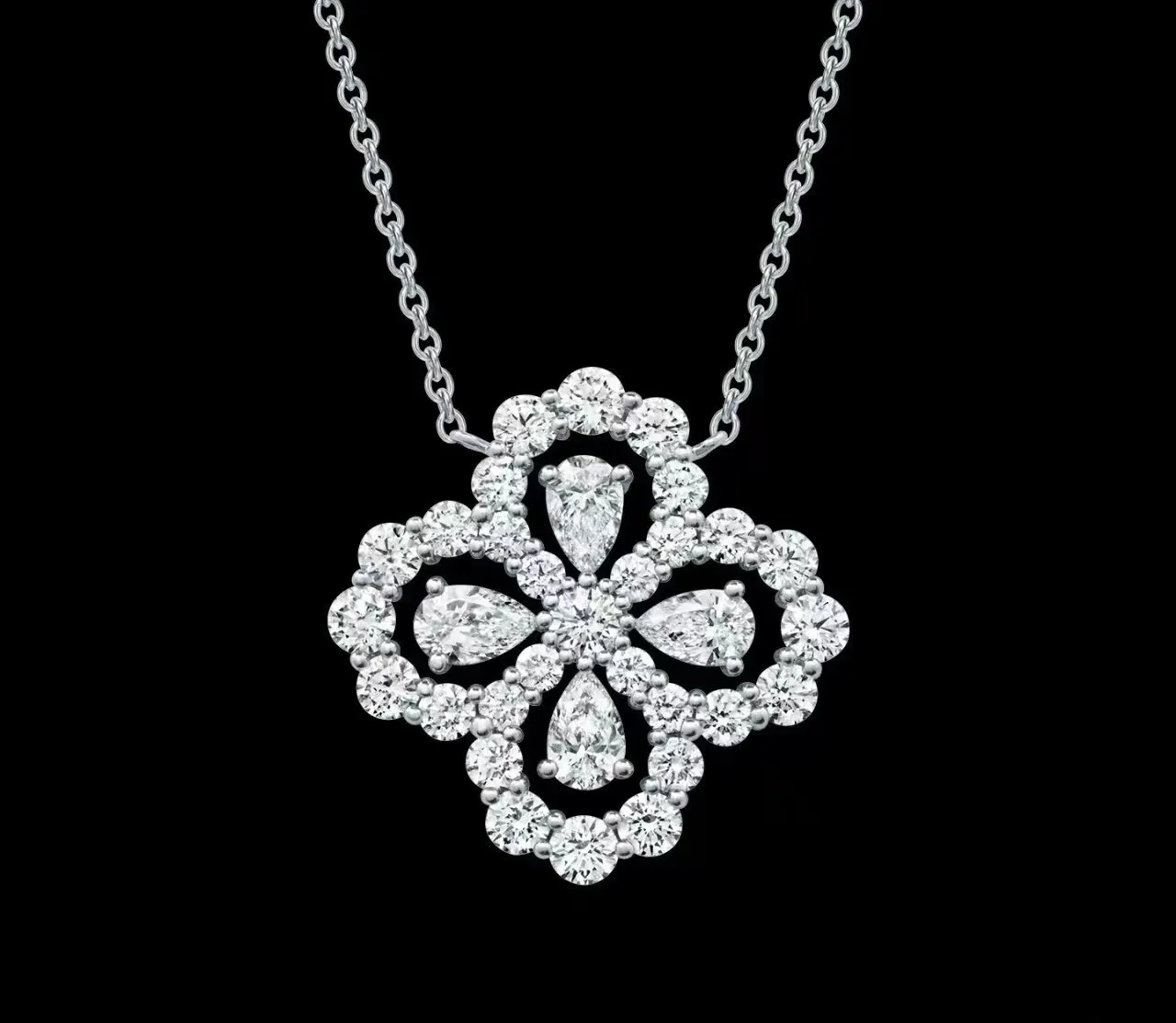 Collana HW di alta qualità, gioielli di design da donna, con anello a forma di quadrifoglio, diamanti, grande ciondolo a forma di fiore Hai Rui Wen Si_voghion.com