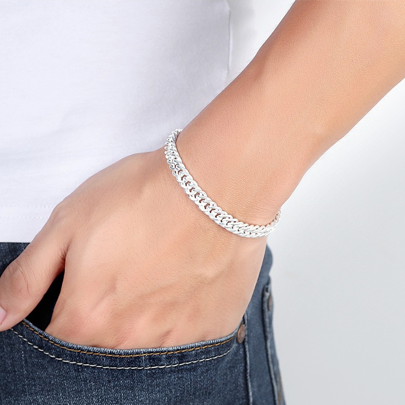 Men's Bold Fashion Handmade Horsewhip Chain Moissanite 990 Bracelet Thick Style Jewelry