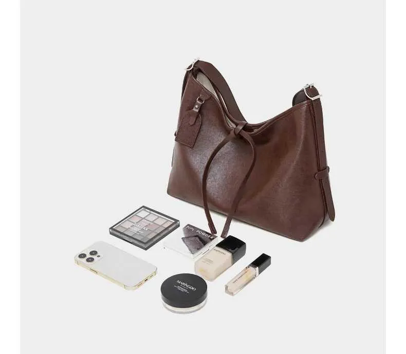 Toptrends Vintage Echtes Leder Große Unterarm Schulter Taschen Für Frauen 2024 Designer Einfache Weibliche Tote Hobo Damen_voghion.com