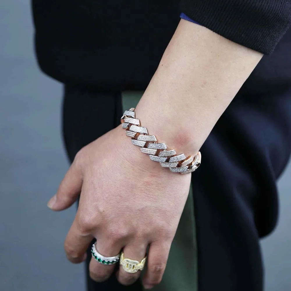 Cuban Link Chain Necklace And Bracelet Set For Men 19mm Iced Out_voghion.com