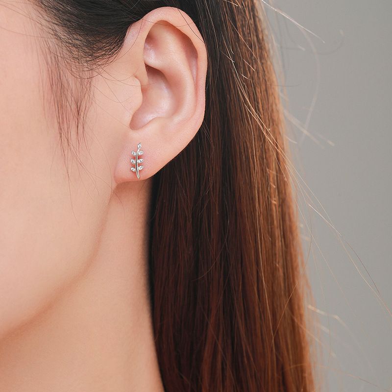 Leaf Stud Earrings With Silver Zirconia For Women Wedding Party_voghion.com