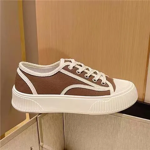 Suola spessa, testa rotonda, tela, motivo a quadri, traspirante, alla moda, casual, confortevole, antiscivolo, resistente all'usura._voghion.com