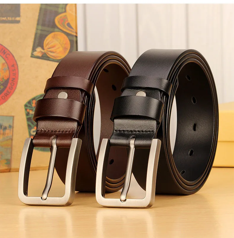 Gürtel für Herren, echtes Lederband, Dornschließe aus Legierung, lässiger Herrengürtel für Jeans, Kummerbund, Ceinture Homme 23063005542_voghion.com