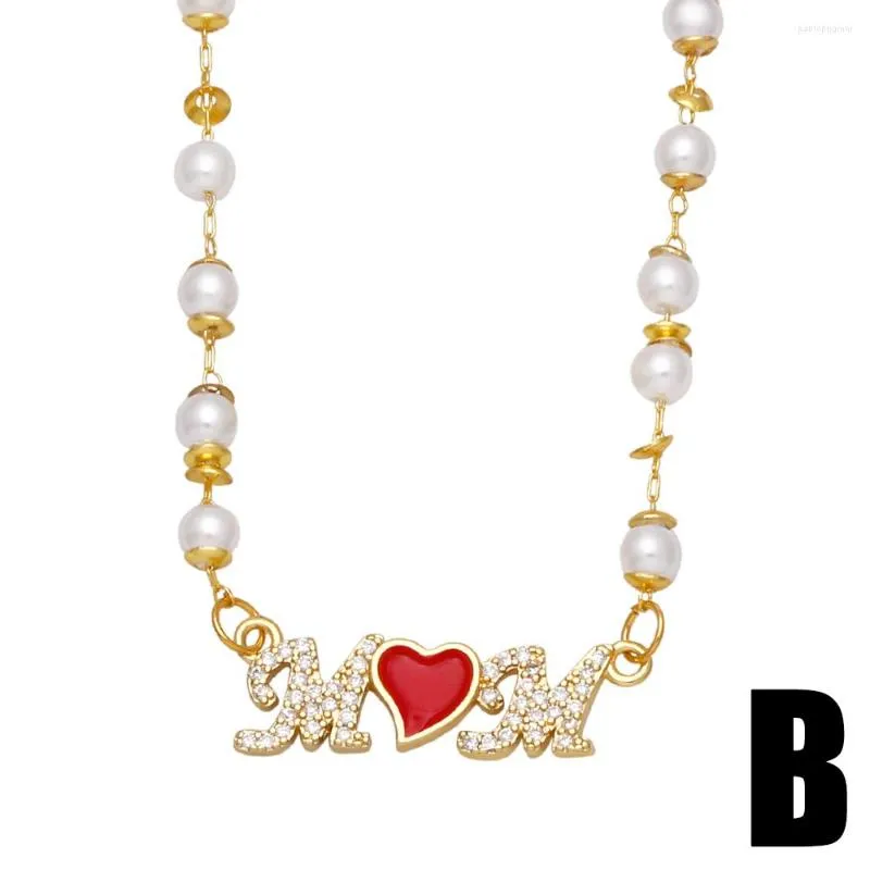 Collares colgantes FLOLA, collar de corazón rojo para mamá, para mujer, con cuentas de cobre y circonita blanca, joyería romántica para madres._voghion.com