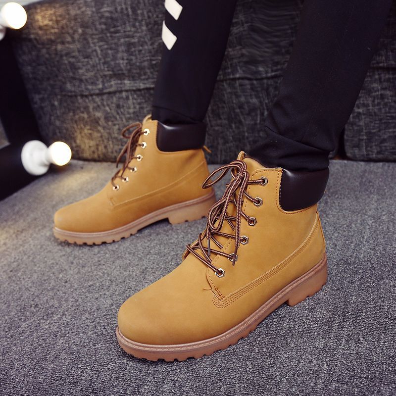 Herbst winter Britischen Martin männer und frauen plus größe anti slip große gelbe high top student paar kurze stiefel_voghion.com