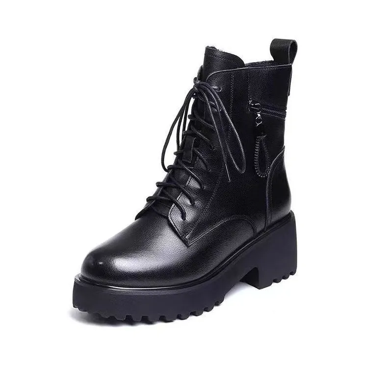 Botas de moto versátiles, casuales y de moda, con parte interior transpirable y cabeza redonda con suela gruesa_voghion.com
