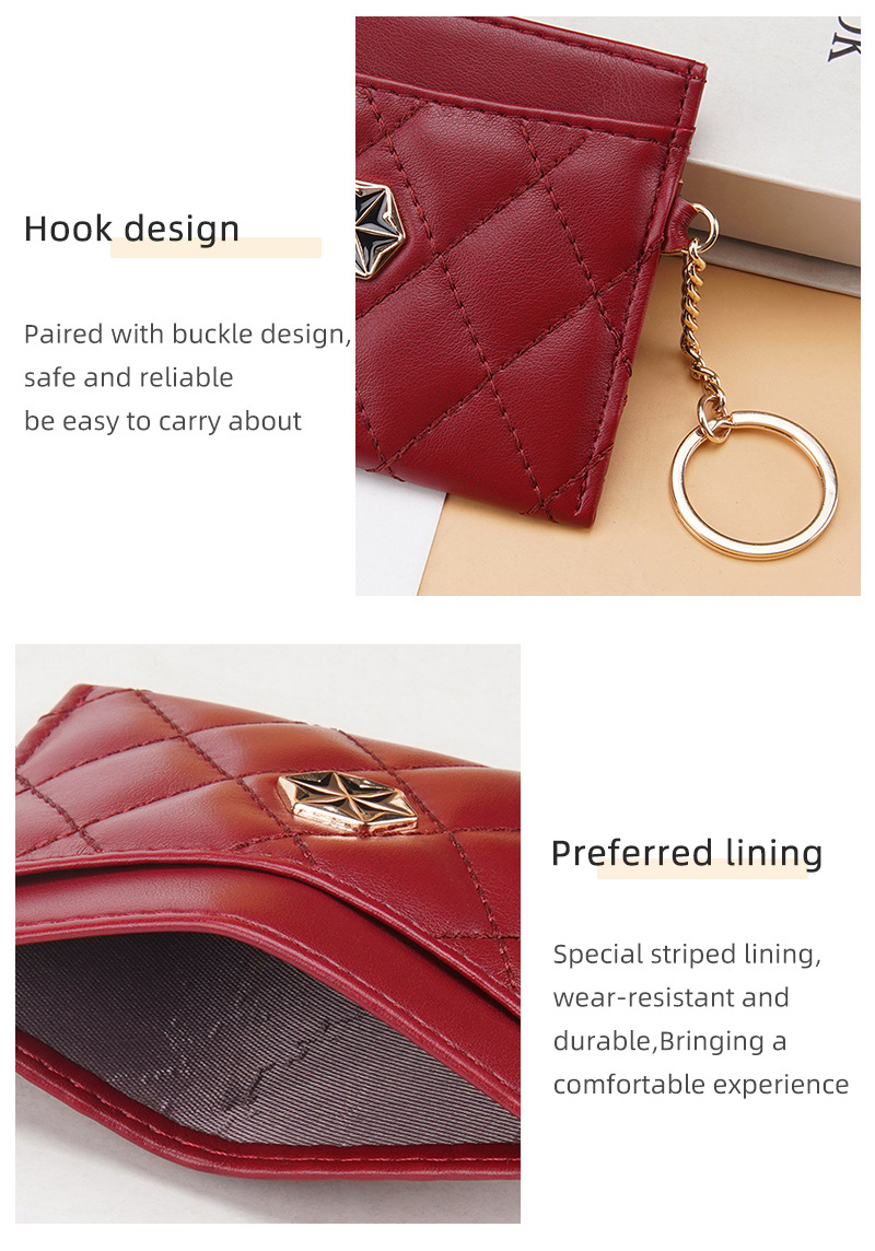 Porta carte Boiseen da donna nuovo versione coreana trapuntato ricamato sottile portamonete con anello di diamanti fibbia porta carte all'ingrosso_voghion.com