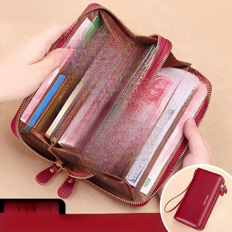 Women's Long 2024 New Fashion Large Capacity Head Layer Cowhide Wallet Double Zipper Leather Handbag_voghion.com