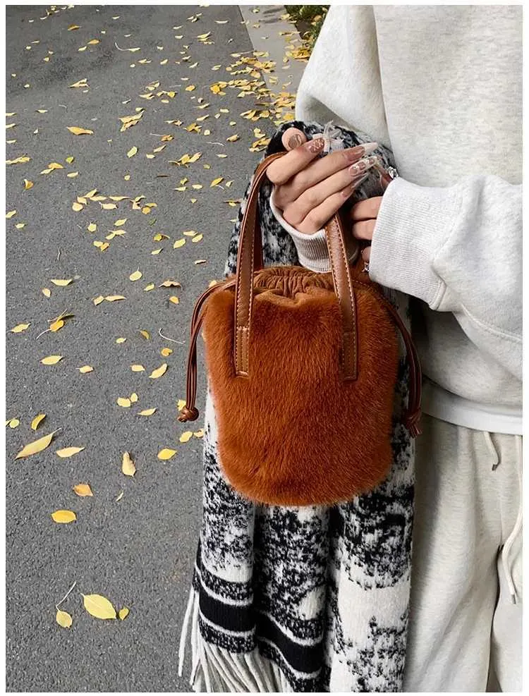 Borsa a secchiello in peluche retro donna borsa a tracolla_voghion.com
