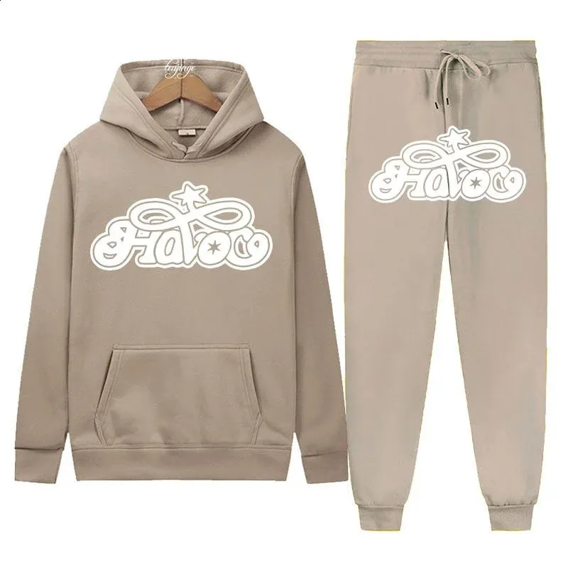 Haruku Hiphop Y2K Parça Set İnce Kapşonlu Üstler Rahat Eşofman Pantolon Takım Erkek Kadın Moda Mektup Baskılı Ana Cadde_voghion.com