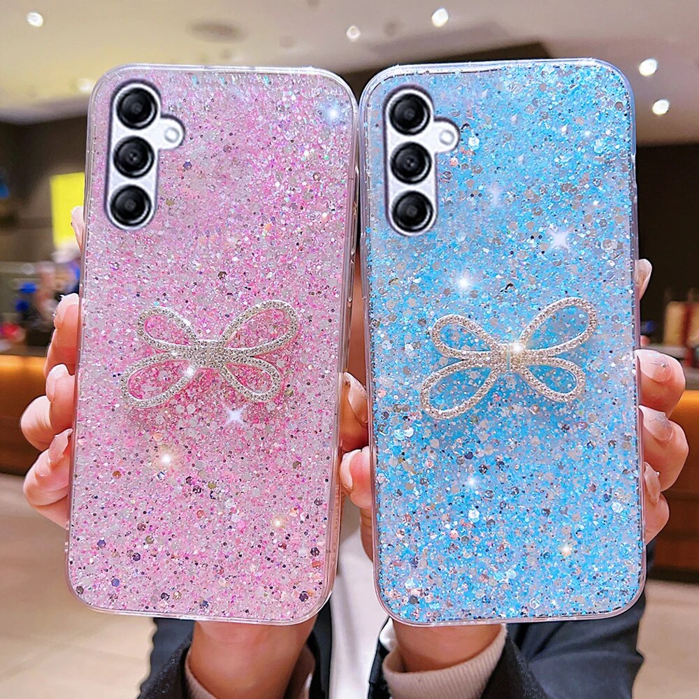 Custodia per telefono con paillettes e fiocco di diamanti per Samsung A54 A34 A24 A14 A04 A53 A33 A13 A52 A32 A22 A51 A35 A55 Cover in silicone_voghion.com
