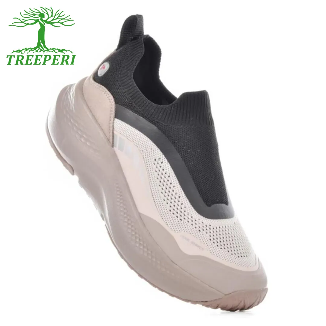 Breathable Running Shoes For Men In Black And Taupe Mesh Knit_voghion.com