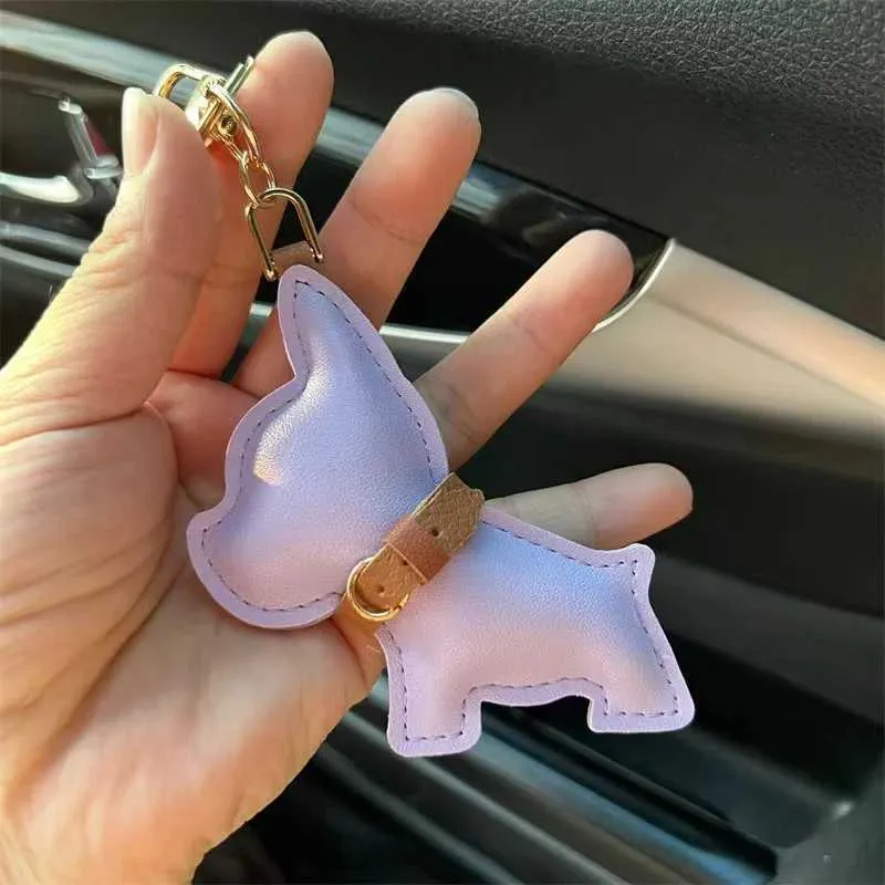 Porte-clés de voiture en cuir avec chiot bouledogue français, cadeau créatif, pendentif pour sac, décoration mignonne Y241121_voghion.com