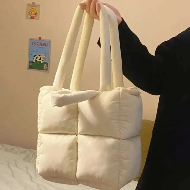 Borsa a tracolla imbottita da donna, in cotone trapuntato, imbottita in piuma, grande capacità, borsa a mano invernale per la spesa_voghion.com