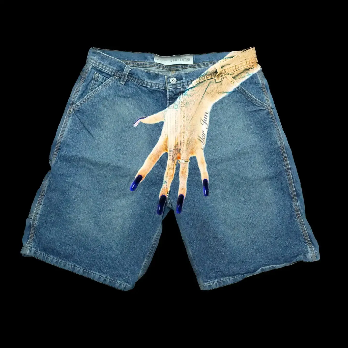 Pantaloncini da palestra da uomo, stile streetwear, Y2K, Haruku, hip hop, con stampa dita, retrò, blu, larghi, in denim, da basket, sopra il ginocchio_voghion.com