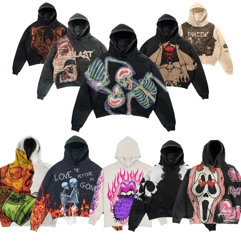 Sudadera con capucha de diseñador Y2K Hip Hop con estampado de dibujos animados de calaveras, abrigo negro Ultra David, ropa gótica para hombres y mujeres_voghion.com