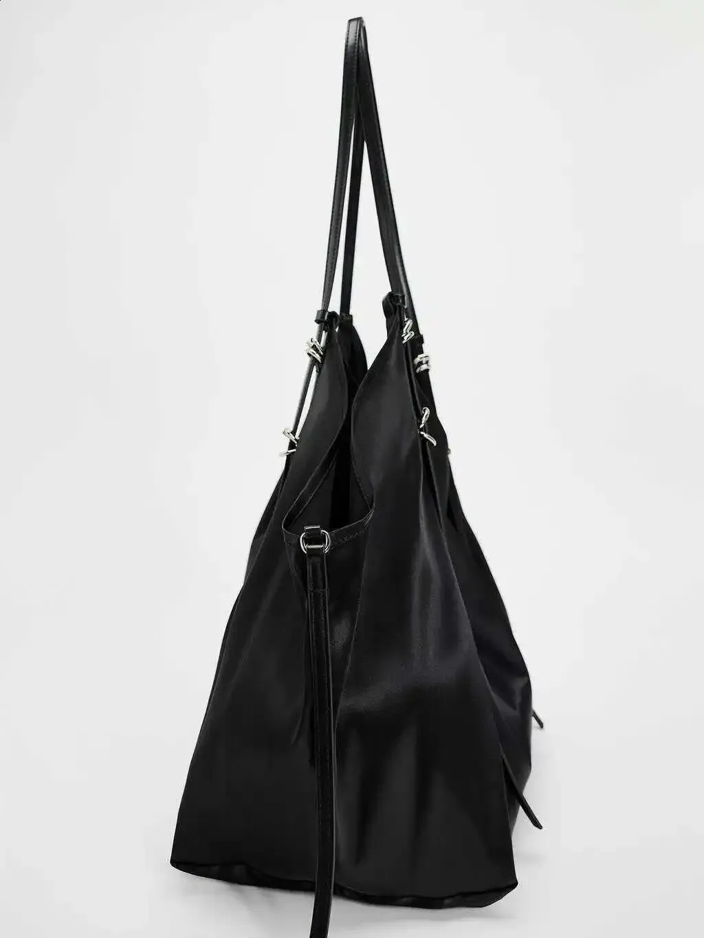 Oversize Satin Tote Bags For Soft Silk Shoulder Black Handbags Large Shopper Purses 2024 Women Bag 240902_voghion.com