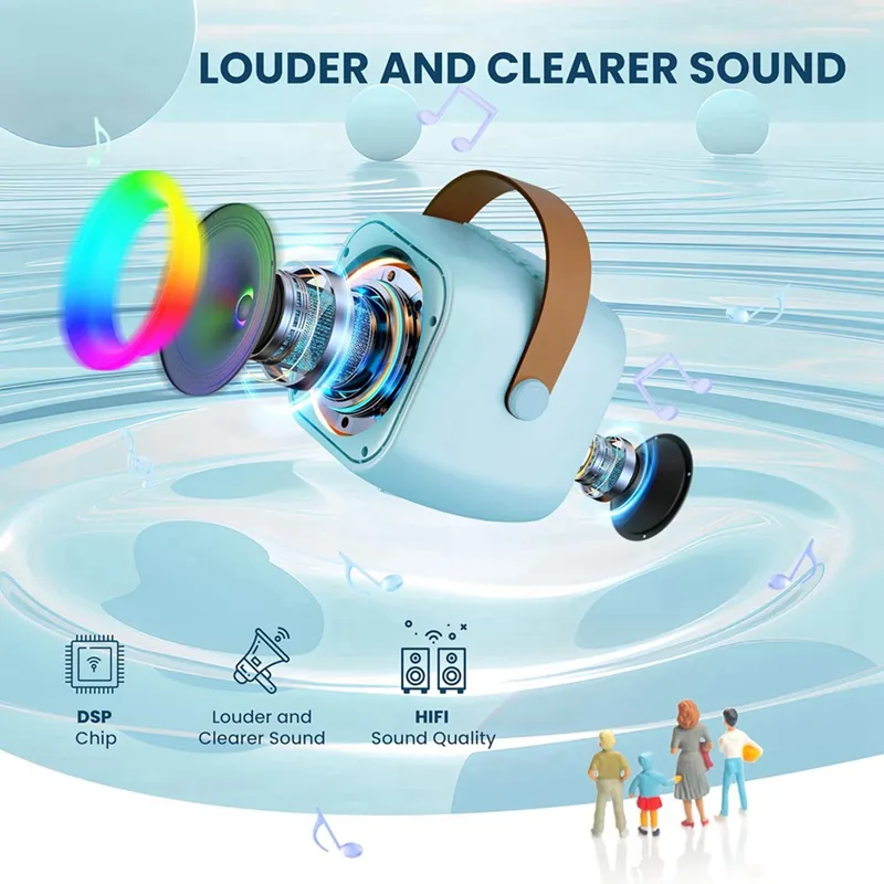 Microphones Karaoke Hine Portable Bluetooth Speaker With 2 Wireless Toys Gift (Blue)-HDL_voghion.com