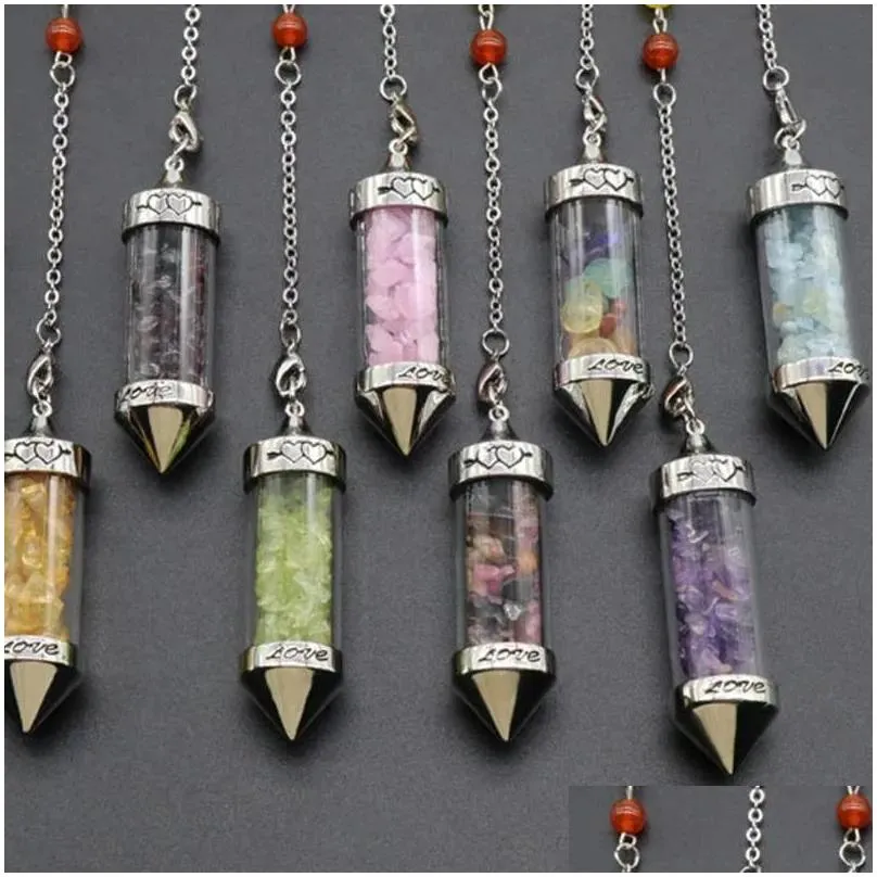 Anhänger Halsketten Großhandel Kegelform Naturstein 7 Chakra Anhänger für Frauen Männer Yoga Reiki Heilung Wahrsagerei Tropfen_voghion.com