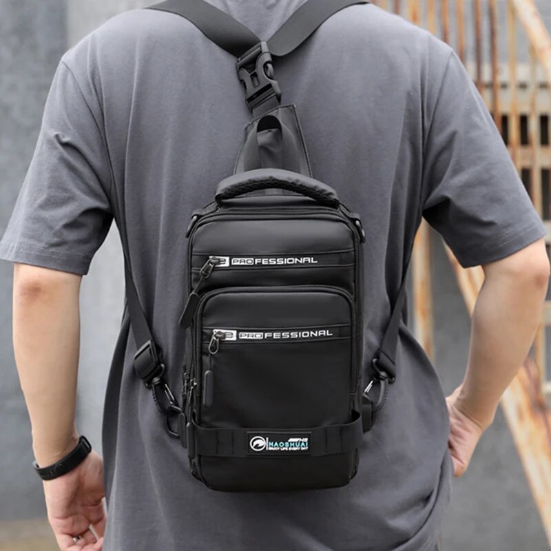 Mode Nylon Rucksack Daypack Männer Cross Body Brust Taschen Pack mit USB Lade Port Reise Männlichen Knapsack Rucksack_voghion.com