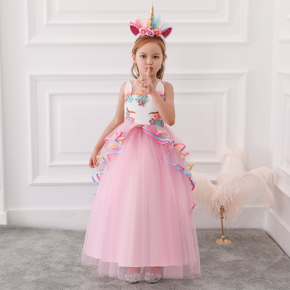 Mother & Kids European and American girls dress ins unicorn princess dress long dress children's flower girl dress_voghion.com