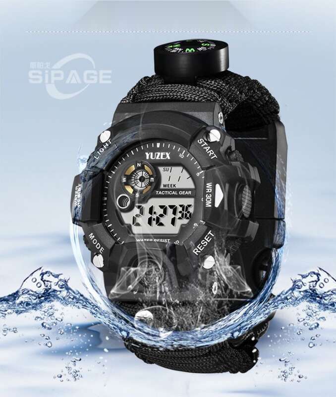 Multi - Functional Outdoor Adventure Bracelet: Umbrella Rope, Flint, Compass, Thermometer, Watch_voghion.com