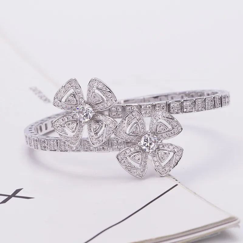 gold Sliver Flower Diamond Bangle Bracelets Chain Love Designer For Women Men Girl Couple Fashion Designer Wedding Party_voghion.com