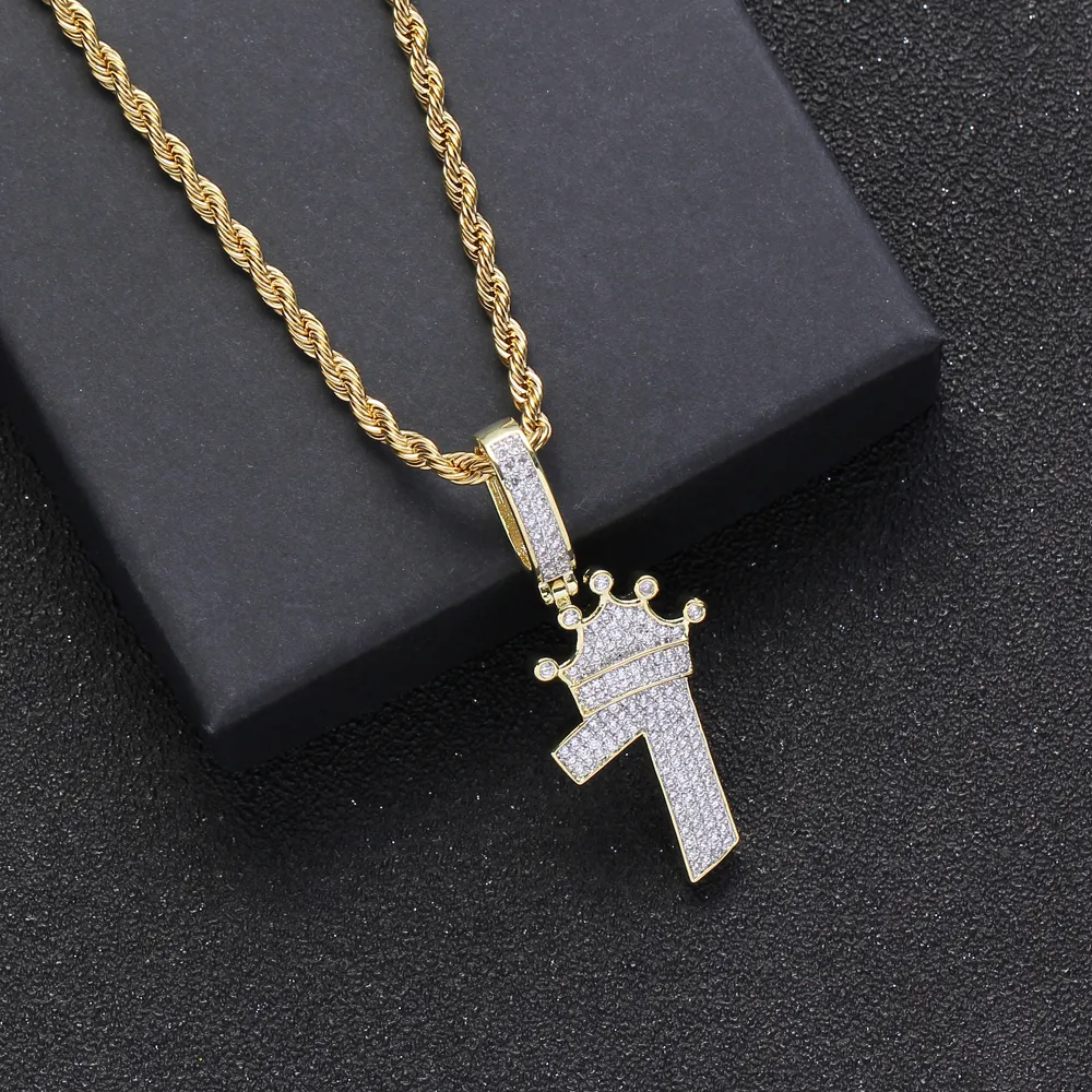 Pendant Necklaces Bling Hip Hop 7 Brass Micro Pave With CZ Stones Necklace Jewelry For Men And Women CN021_voghion.com