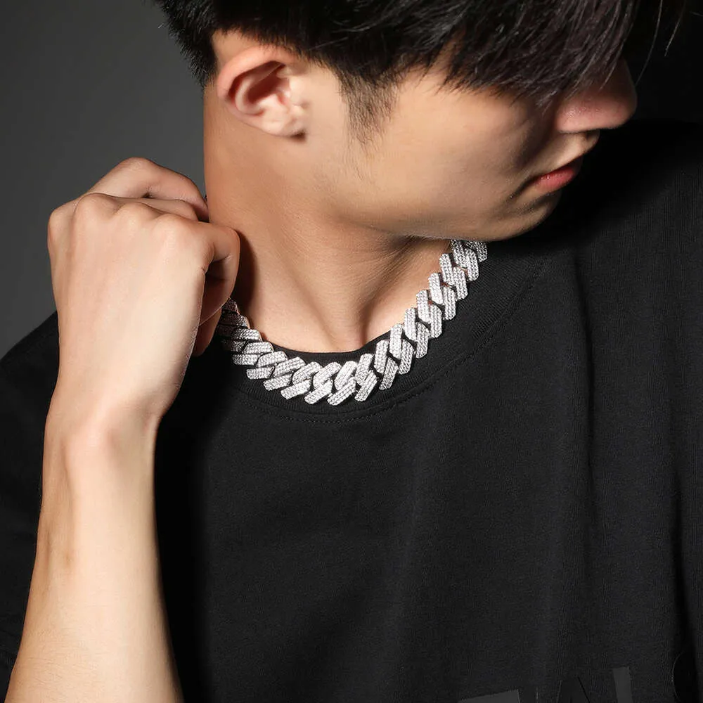 Nova hip-hop 20 mm široka GRA Moissanite diamantna zlata sterling Sier kubanska verižica za moške hip hop ogrlica_voghion.com