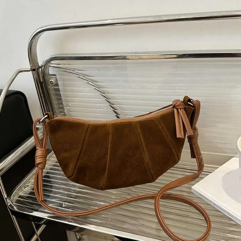 Elegant Suede Half Moon Shoulder Bag Versatile Retro Crossbody Bag_voghion.com