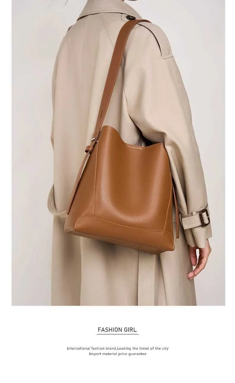 100% genuine leather shoulder large capacity denim bucket fashionable and casual womens cross bag 2391 Y241121_voghion.com