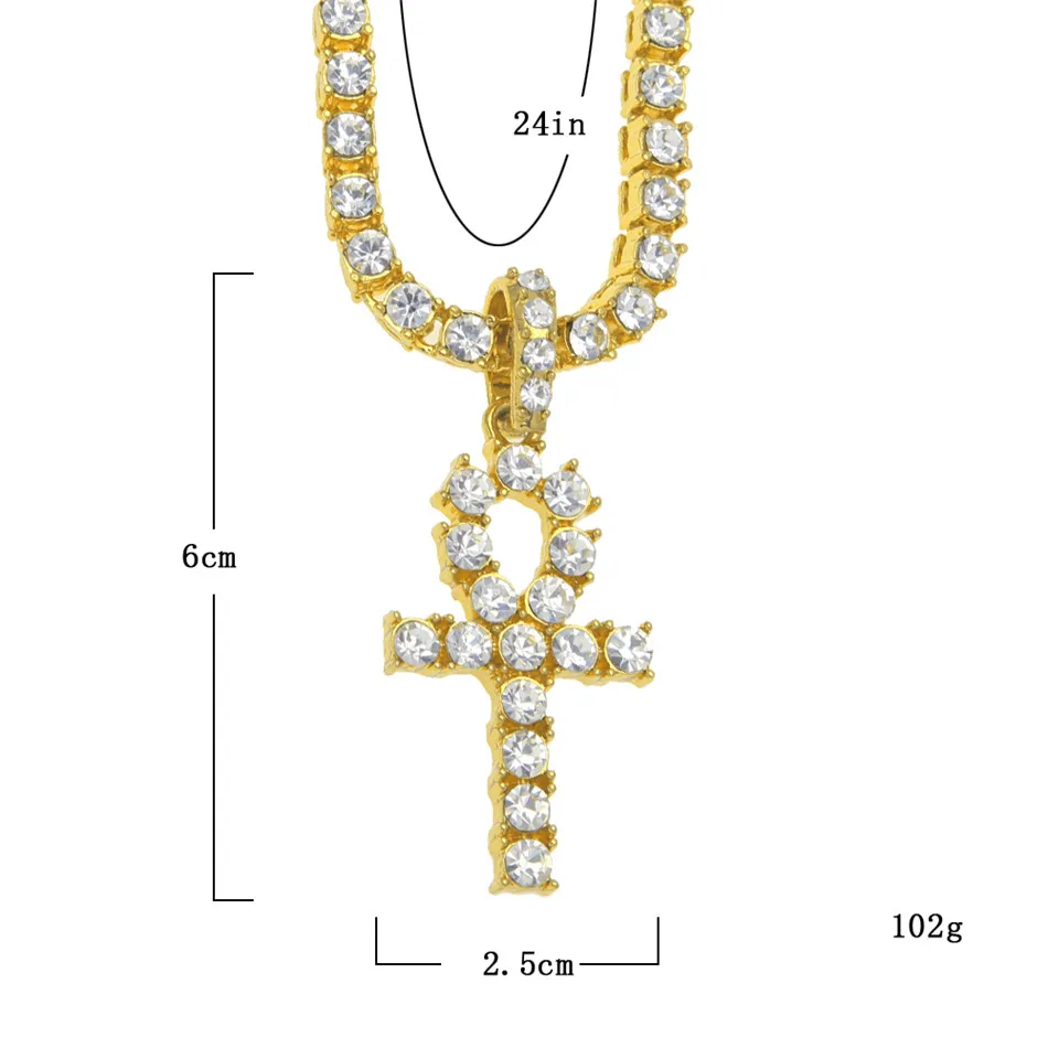 Collana con ciondolo in lega Hip Hop con ciondolo in argento Ankh egiziano, con cristallo Rhie, chiave della vita, croce egizia, catena_voghion.com