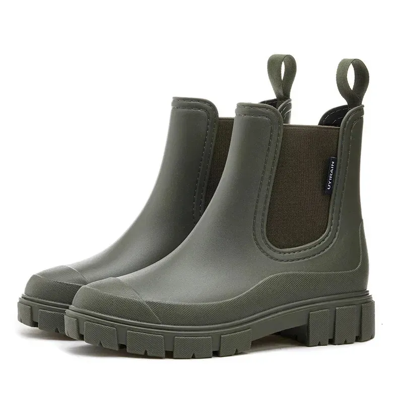Women Waterproof Boots Style Elastic Mouth Ankle Mid Top Rain Shoes Non Slip Outdoor Indoor Water Boot Woman 240709_voghion.com