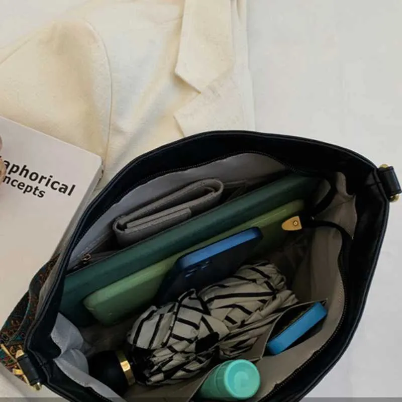 Borsa a tracolla vintage tinta unita in pelle PU da donna alla moda, con tracolla larga e semplice, a secchiello, a tracolla Ba241216_voghion.com