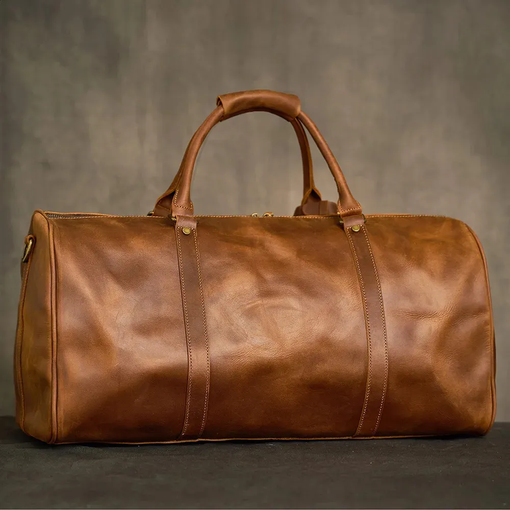 Geunine Leather Retro Mens Hand Lage Travel Bag cowhide Large Capacity Single Shoulder Messenger For 16 Inch Laptop_voghion.com