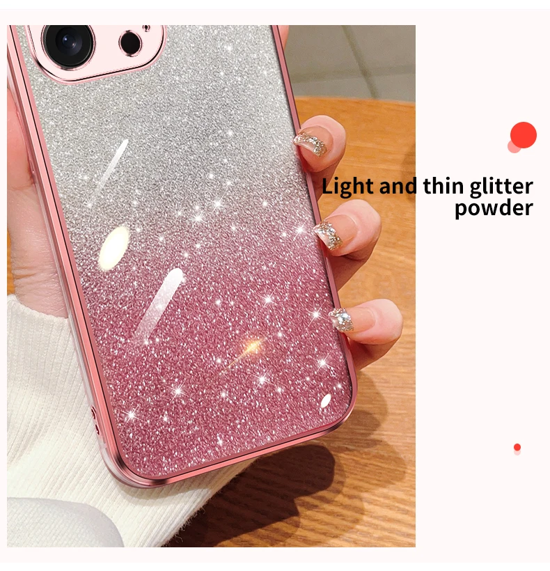 Shiny Gradient Glitter Square Plating Phone Case For Iphone_voghion.com