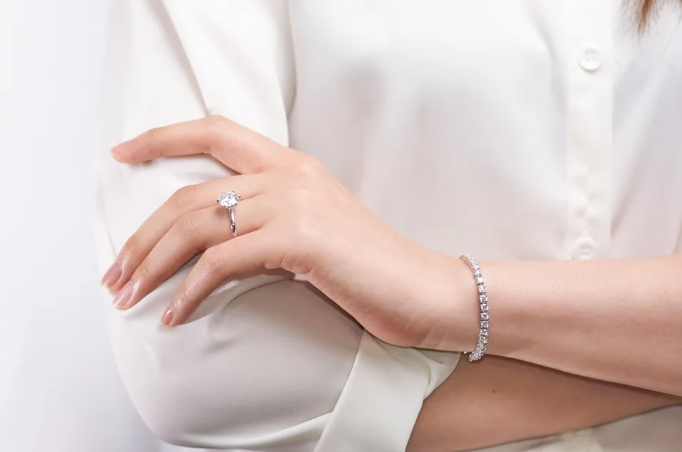 GIGEWE 3.0mmX43Pcs white D Color Round Cut White Gold Plated Sier Moissanite Tennis Bracelet_voghion.com
